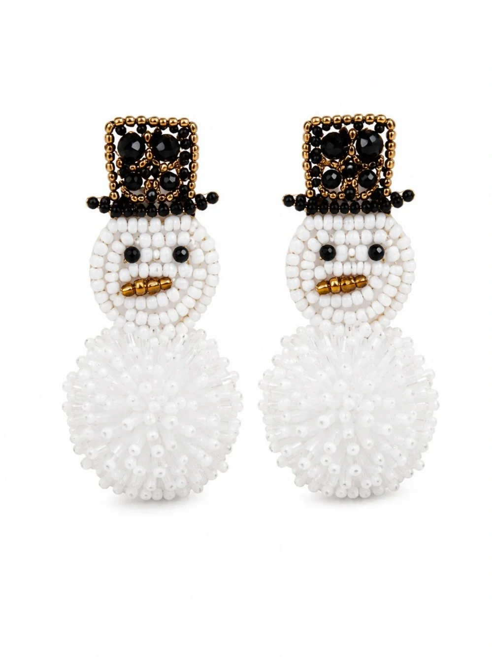 Beaded White Snowman Drop Earrings • BRAND NEW